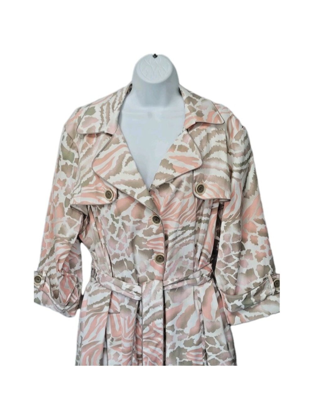Multiples Women’s Trench Coat Jacket 2X Lined Animal Print Boho Hippie Belted - Picture 1 of 16
